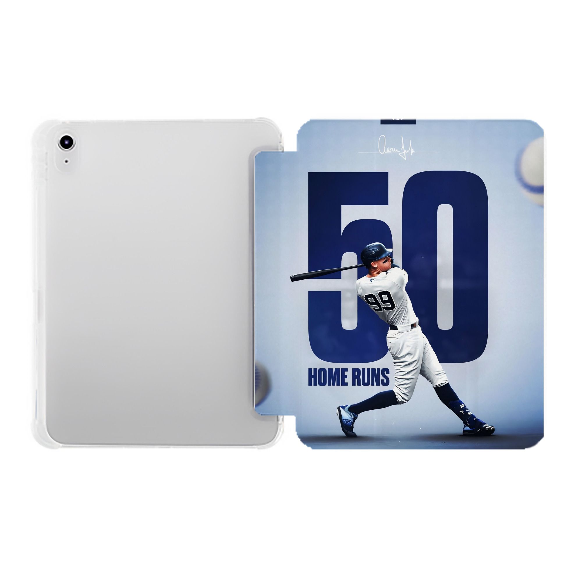 Aaron Judge 50 Home Runs 4 Premium Tri-Fold PU Leather & Silicone IPad Case With Pencil Slot – Fits 9.5,10.5,10.9 – Adjustable Stand, Slim, Protective